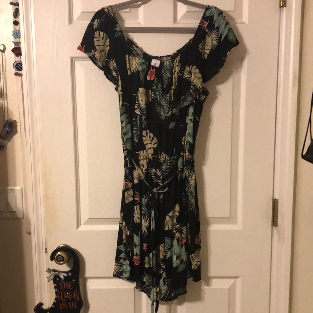 Black floral print off shoulder flounce top romper
